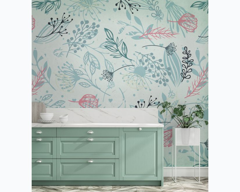 Drawing Leaves Wallpaper Mural main product photo