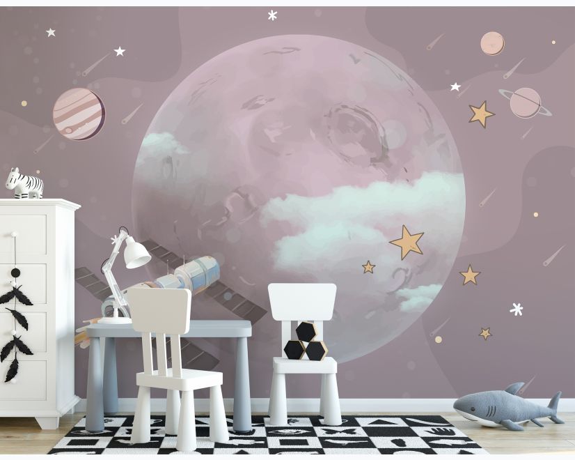 Cartoon Planets and Starry Space Wallpaper Mural main product photo