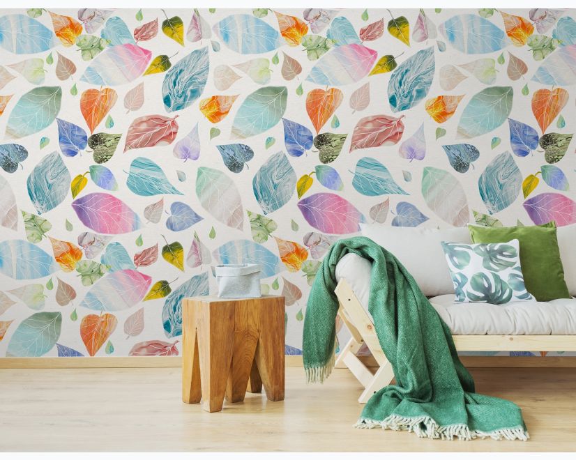 Colorful Leaf Pattern Wallpaper Mural main product photo
