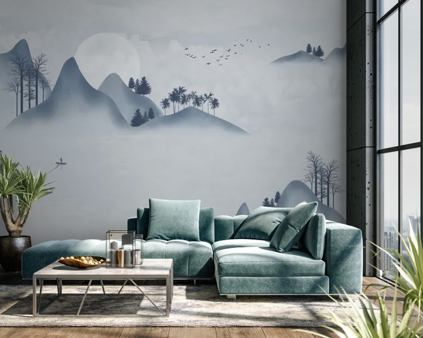 Watercolor Mountain Landscape Wallpaper Mural main product photo