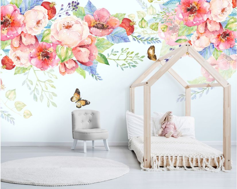 Pink Boho Vine Florals Wallpaper Mural main product photo