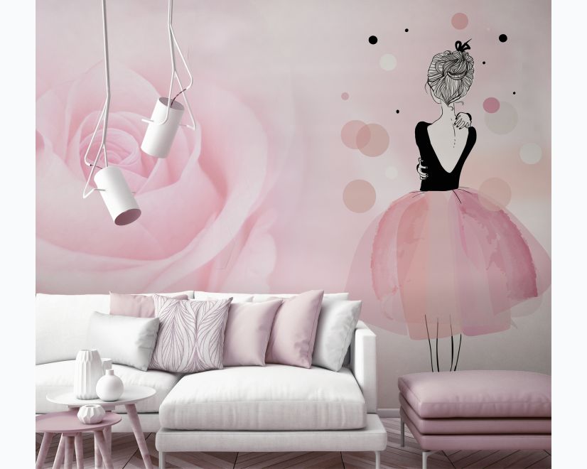 Ballerina Girl and Pink Roses Wallpaper Mural main product photo