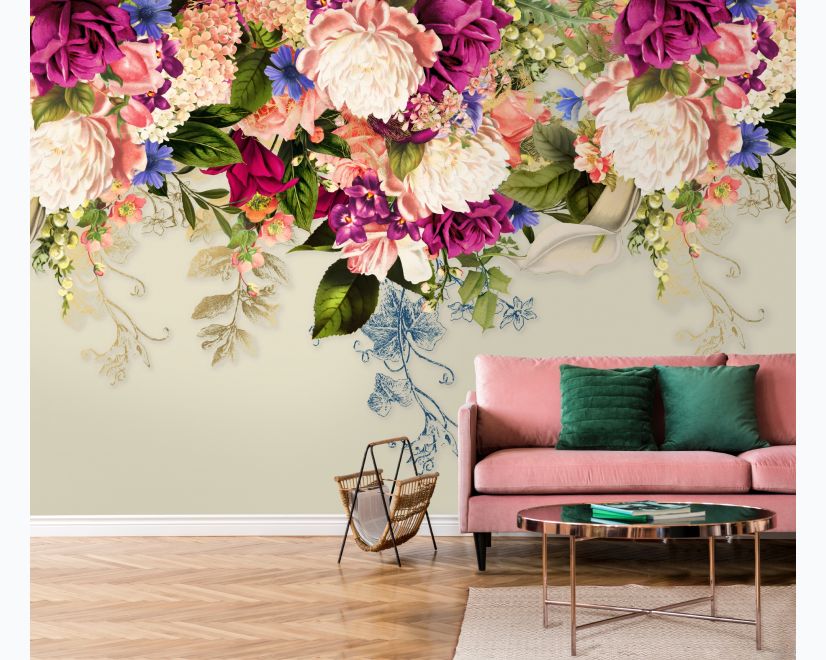 Classical Colorful Vine Flowers Wallpaper Mural main product photo