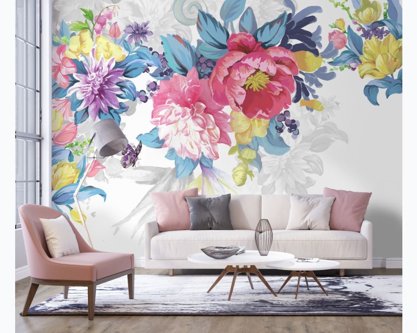 Watercolor Colorful Peony Flowers Wallpaper Mural main product photo