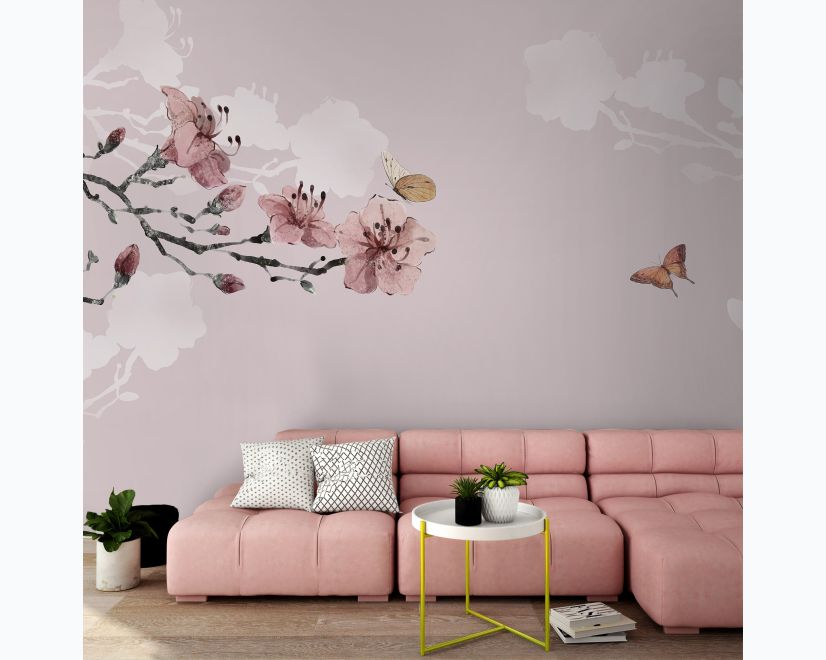 Cherry Blossom and Butterflies Wallpaper Mural main product photo