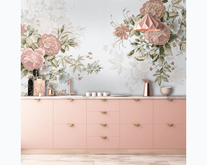 Vintage Pink Flowers Wallpaper Mural main product photo