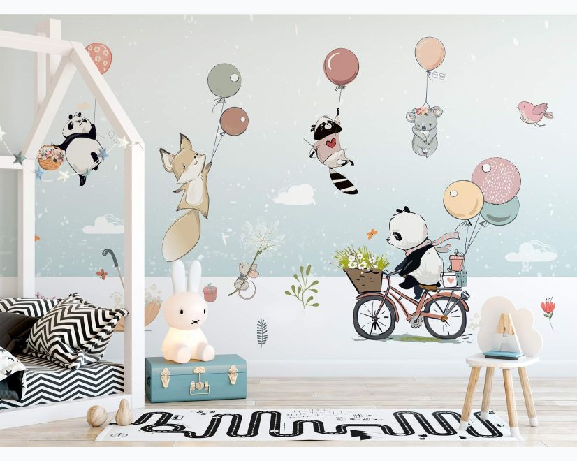 Cartoon Winter with Cute Animal Wallpaper Mural main product photo