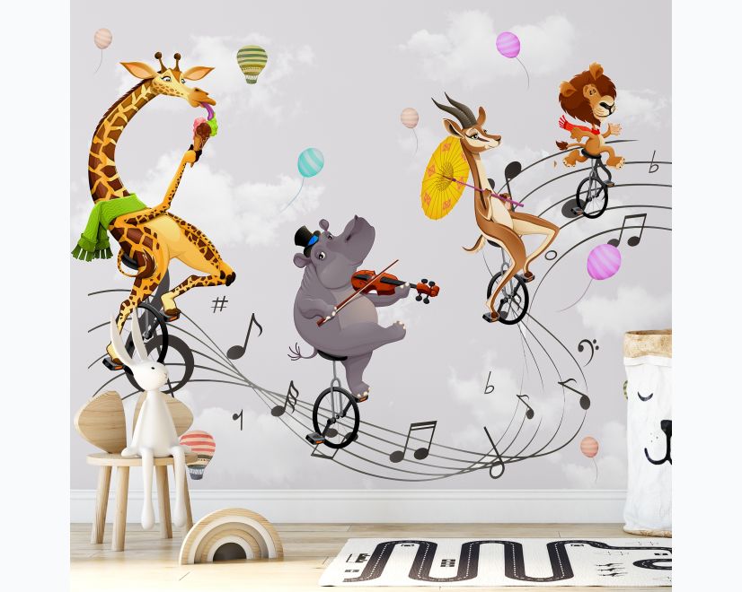 Cartoon Animal with Music Note Wallpaper Mural main product photo