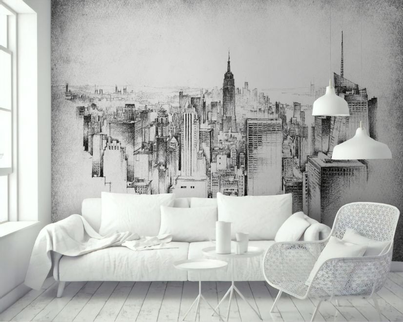 Monochrome Charcoal City Wallpaper Mural main product photo