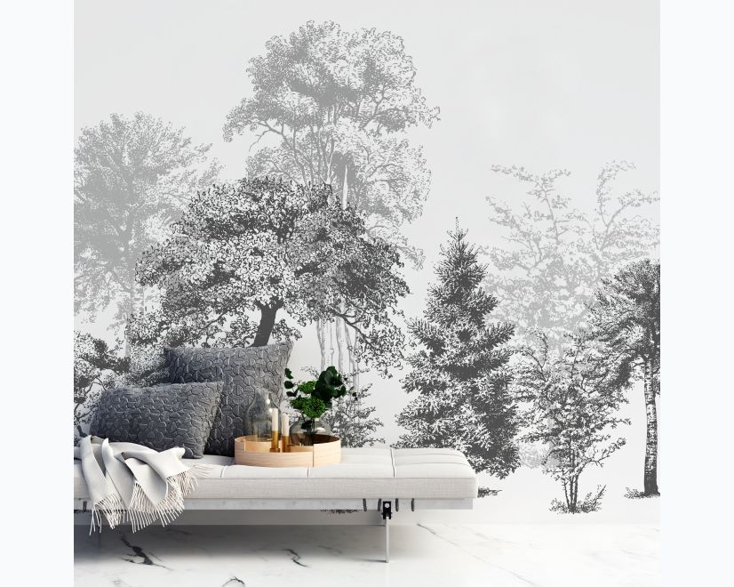 Black and White Forest Wallpaper Mural main product photo