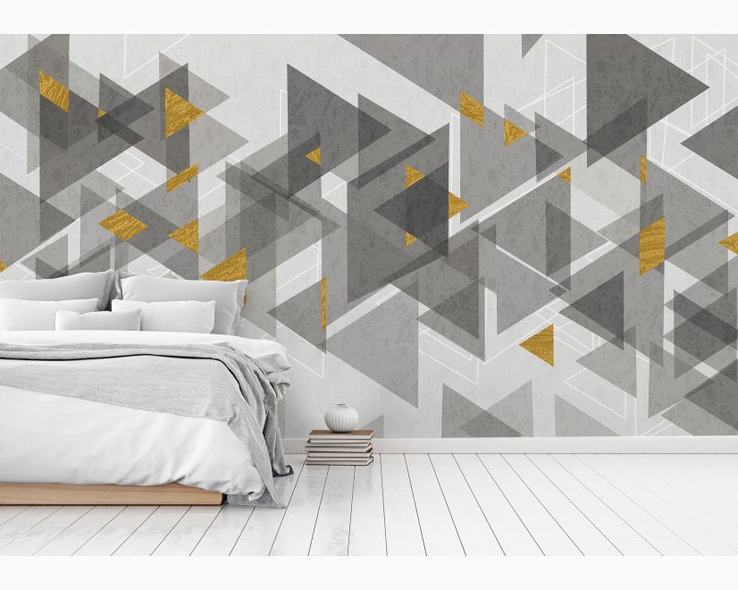 Watercolor Yellow Gray Triangle Geometric Wallpaper Mural • Wallmur®