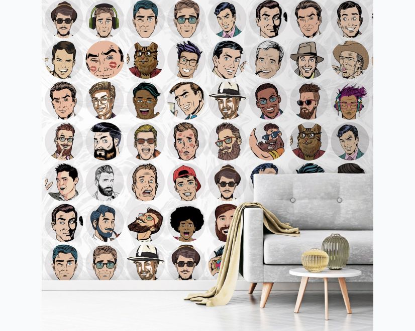 Men Face Pop Art Wallpaper Mural main product photo