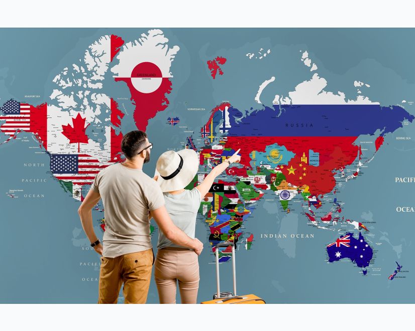 Country Flags on World Map Wallpaper Mural main product photo