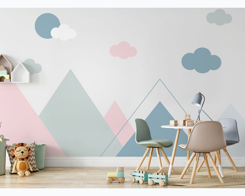Blue Pink Mountains and Clouds Wallpaper Mural main product photo
