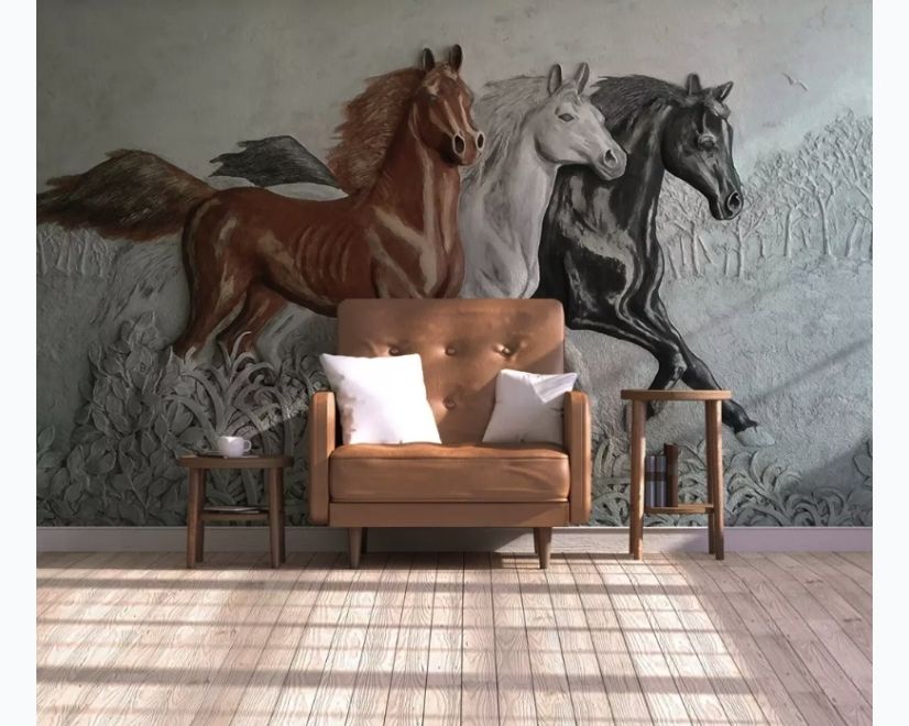 3D Embossed Look Horses Wallpaper Mural main product photo