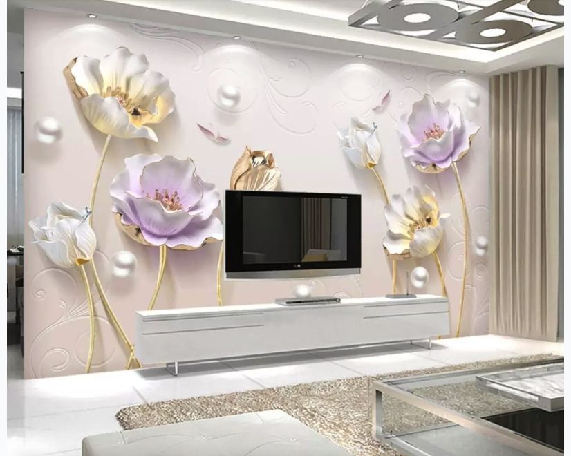 3D Embossed Look Tulip Floral Wallpaper Mural main product photo