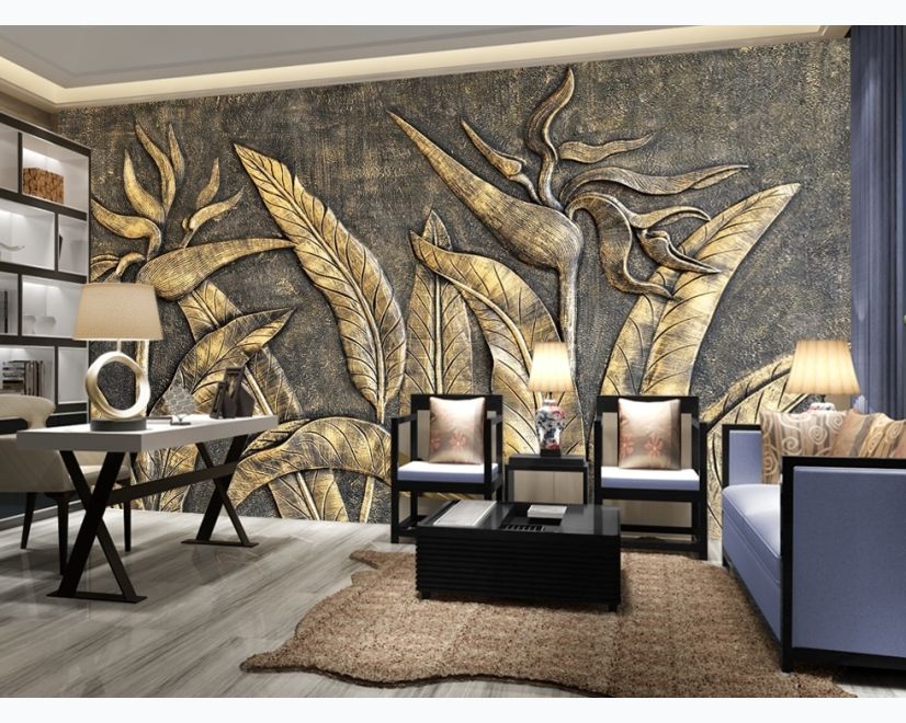 3D Embossed Look Gold Sculpture Wallpaper Mural main product photo