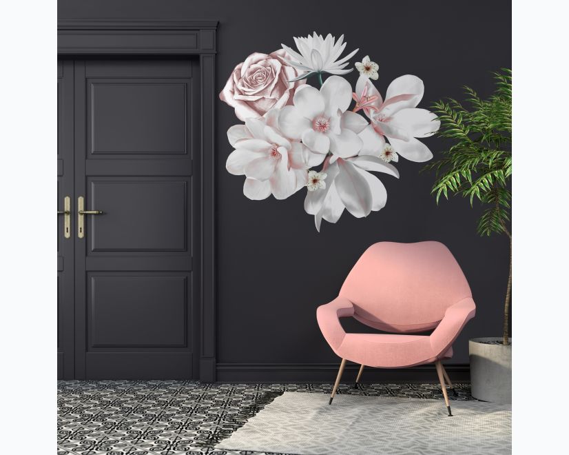 3D Floral White Daisy Lily Orchid Flower Bouqets Wall Decal Sticker main product photo