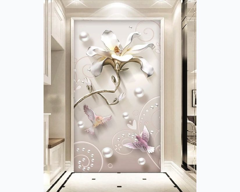 3D Look Florals with Pearls Lux Flowers Wallpaper Mural main product photo