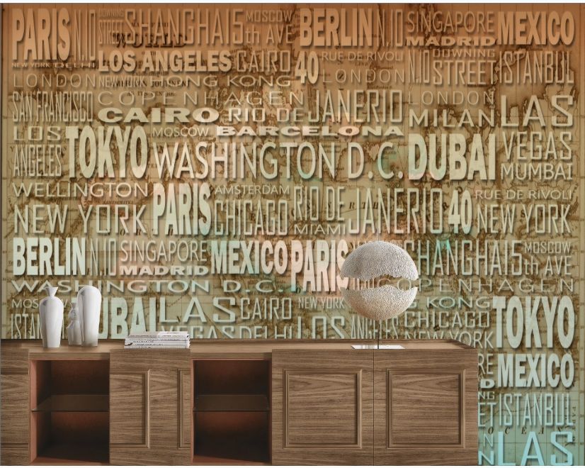 3D Look Country Names Typography Art Wallpaper Mural main product photo