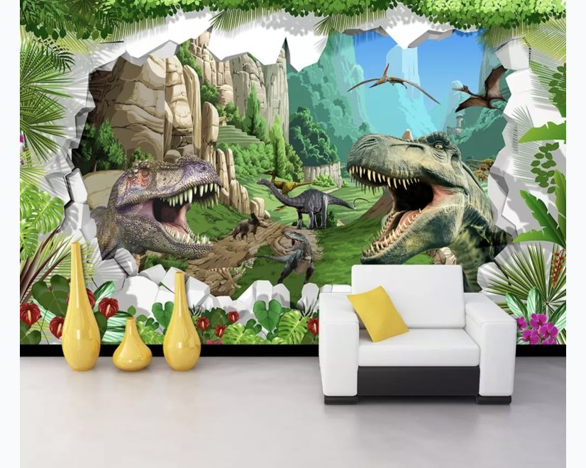 3D Look Dragons and Dinosaurs Wallpaper Mural main product photo