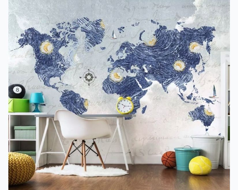 Abstract Blue World Map Wallpaper Mural main product photo
