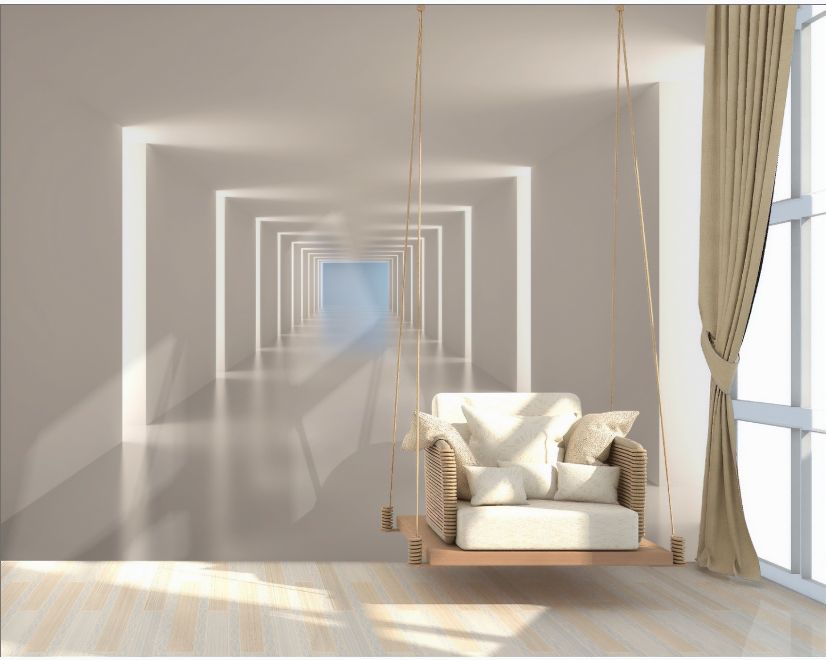 3D Look Illustrational Abstract White Corridor Wallpaper Mural main product photo