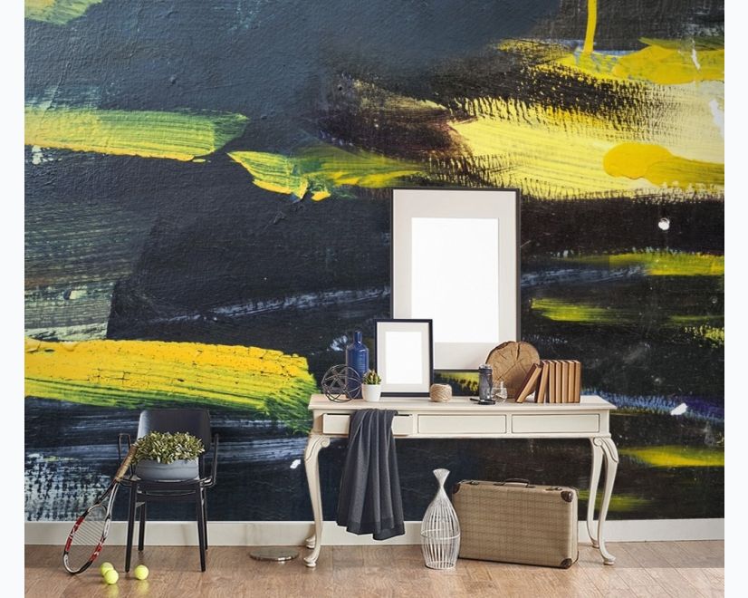 Oil Painting Black Yellow Splash Wallpaper Mural main product photo