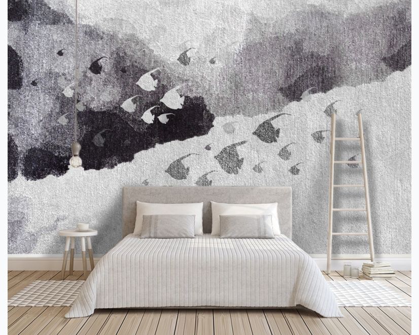 Oil Painting Dark Fishes Wallpaper Mural main product photo