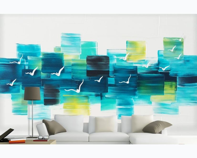 Abstract Turquoise Square Pattern Wallpaper Mural main product photo
