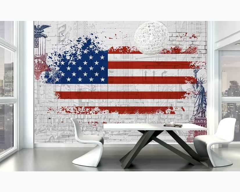America Flag with Statue of Liberty Wallpaper Mural main product photo