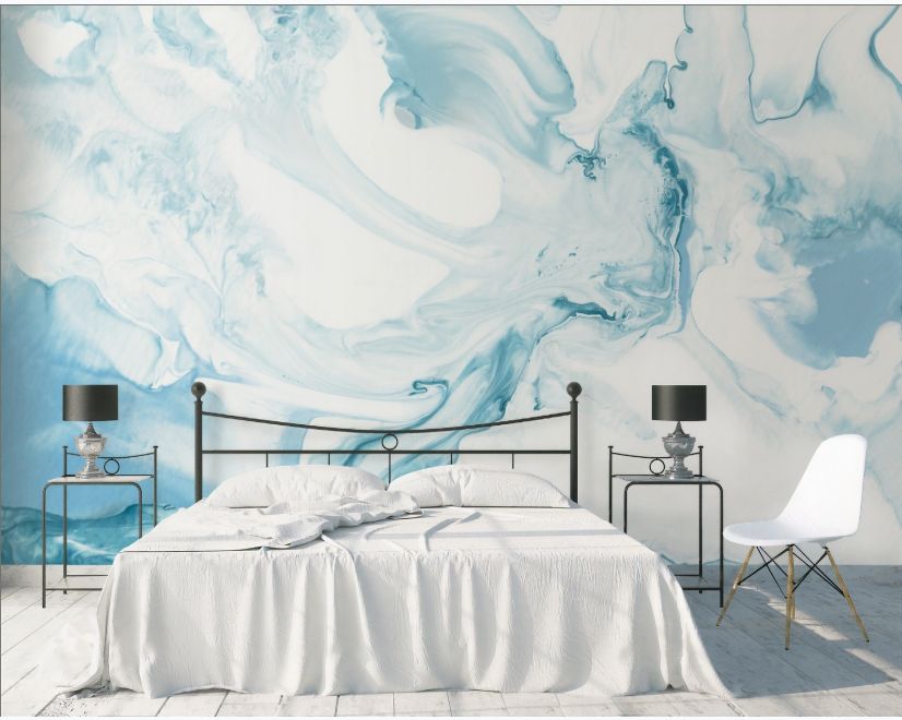 Marble Style Blue Brush Paint Art Wallpaper Mural main product photo