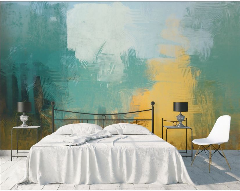 Watercolor Style Green Yellow Abstract Painting Wallpaper Mural main product photo