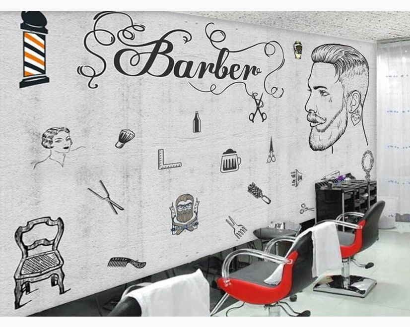 Charcoal Barbershop and Haircut Wallpaper Mural main product photo
