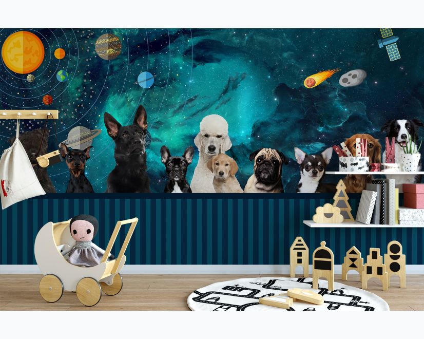Cartoon Space with Different Dog Wallpaper Mural main product photo