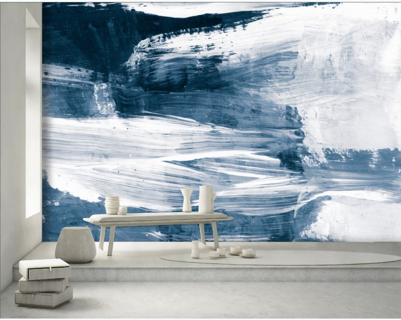 Blue and White Brush Painting Wallpaper Mural main product photo
