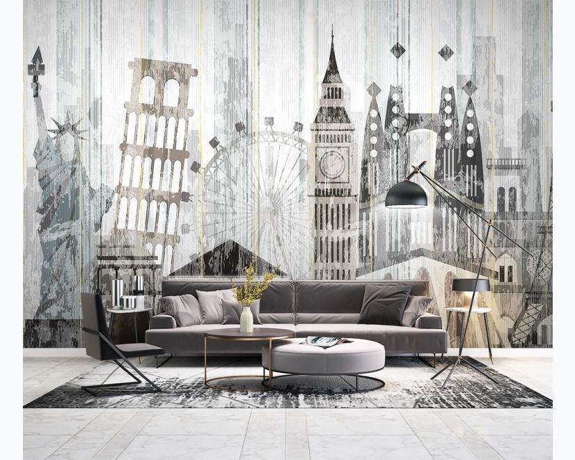 Watercolor City Famous Place Wallpaper Mural main product photo