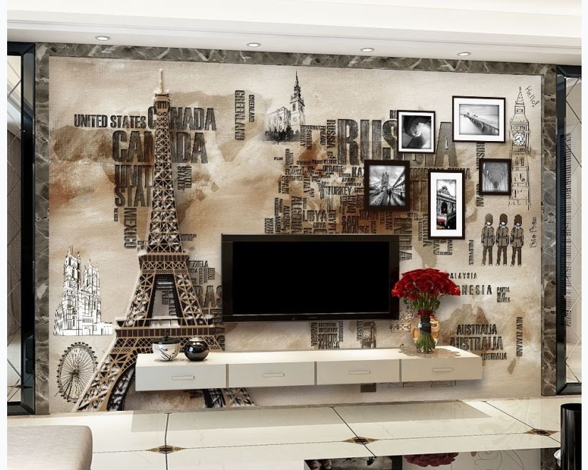 Eiffel Tower City Typography Wallpaper Mural main product photo