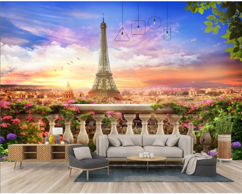 Eiffel Tower Sunrise in the Paris Landscape Wallpaper Mural main product photo