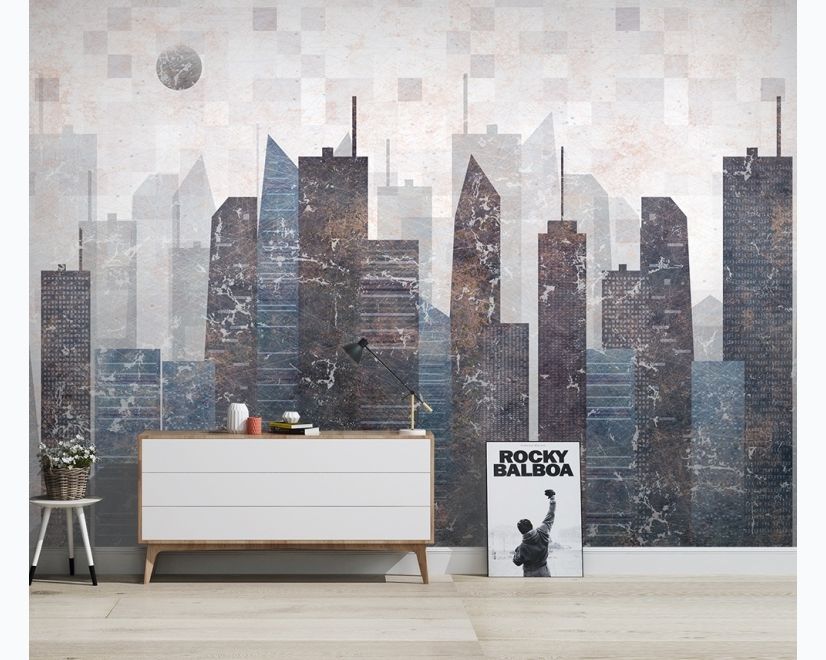 Vintage Geometric City Wallpaper Mural main product photo