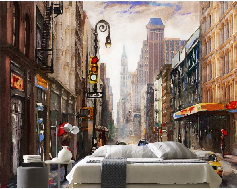 Oil Paintinging Style Street View of New York City Landscape Wallpaper Mural main product photo