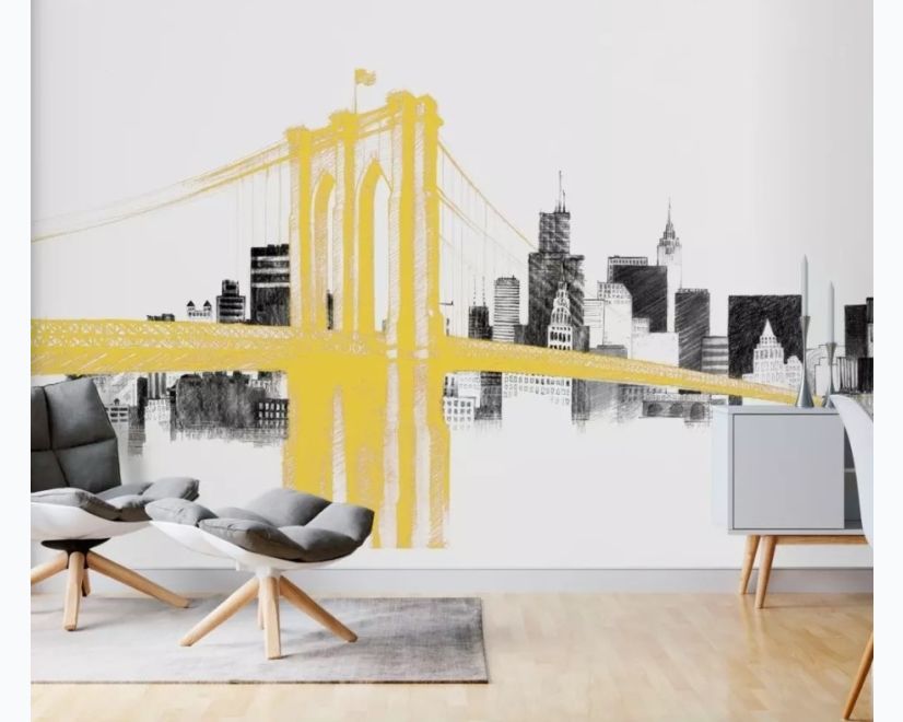 Watercolor City with Brooklyn Bridge Wallpaper Mural main product photo
