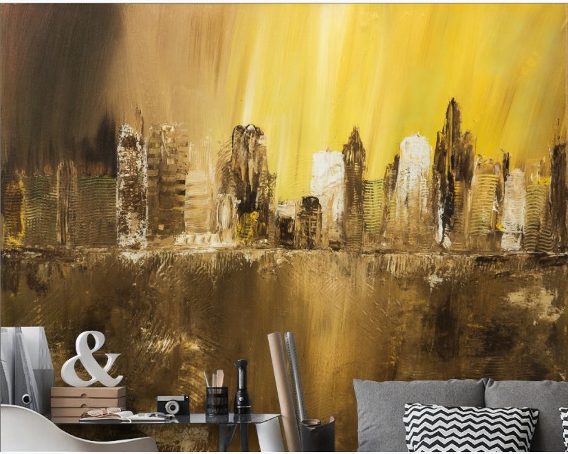 Watercolor Monochrome City Landscape Wallpaper Mural main product photo