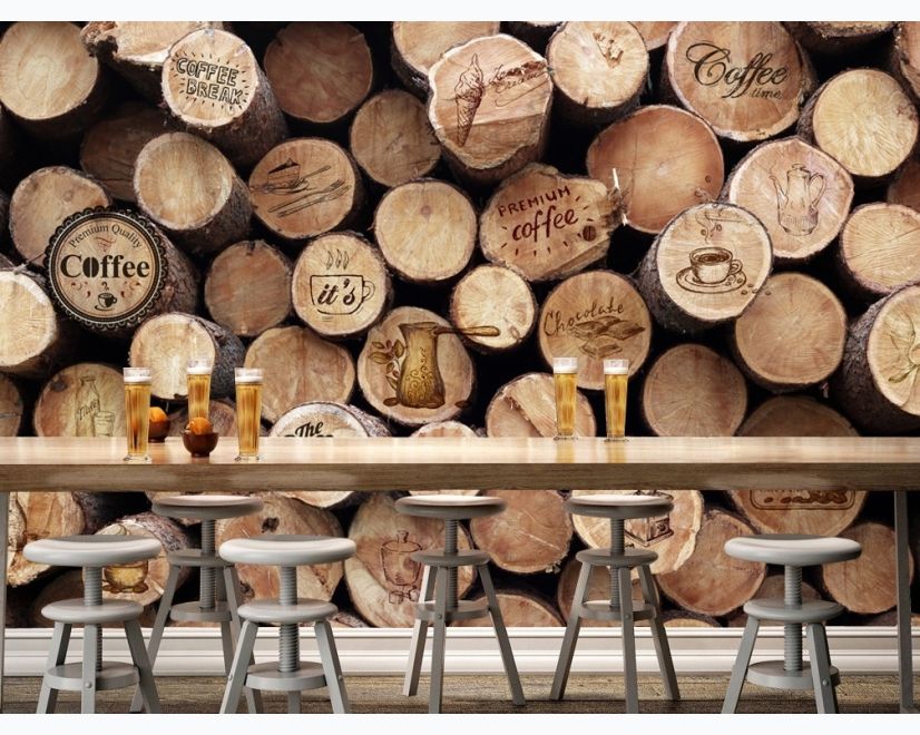 Coffee Shop with Wood Wall Wallpaper Mural main product photo