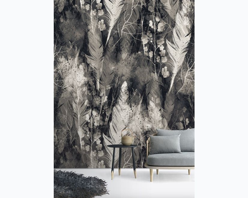 Dark Feather Monochrome Wallpaper Mural main product photo
