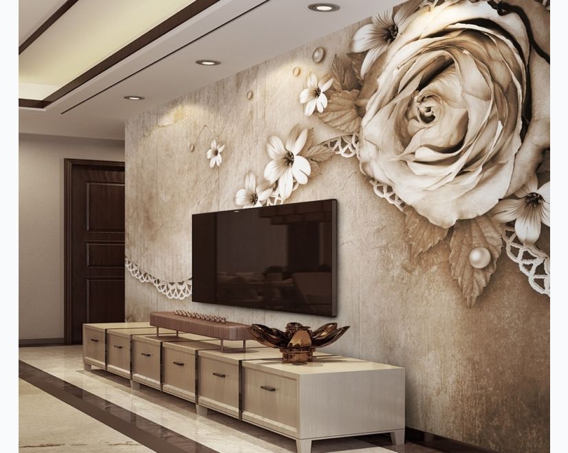 Dark Rose and Daisy Floral Wallpaper Mural main product photo
