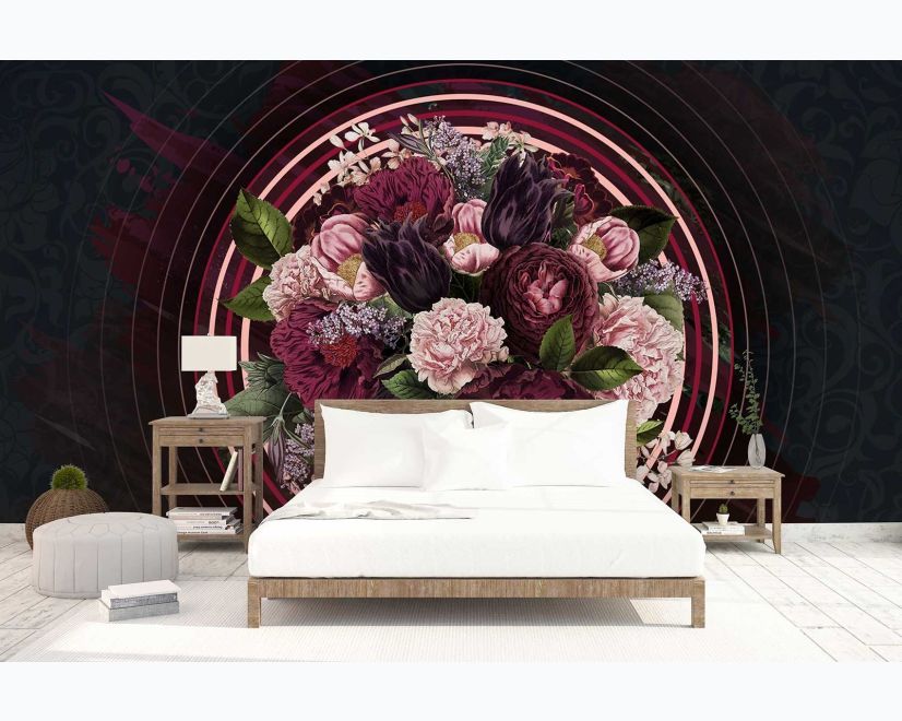 Circle Dark Floral Wallpaper Mural main product photo
