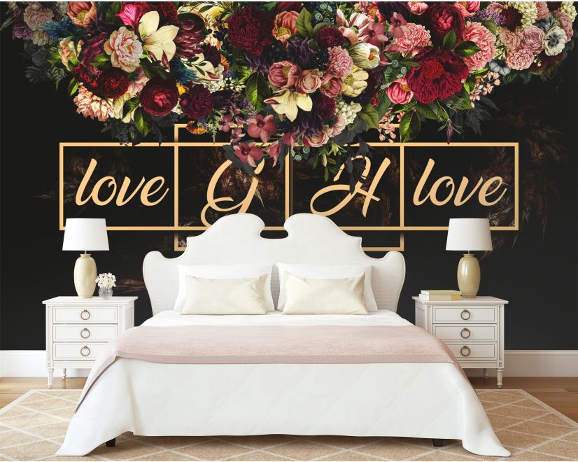 Dark Dutch Floral with Your Write Text Wallpaper Mural main product photo