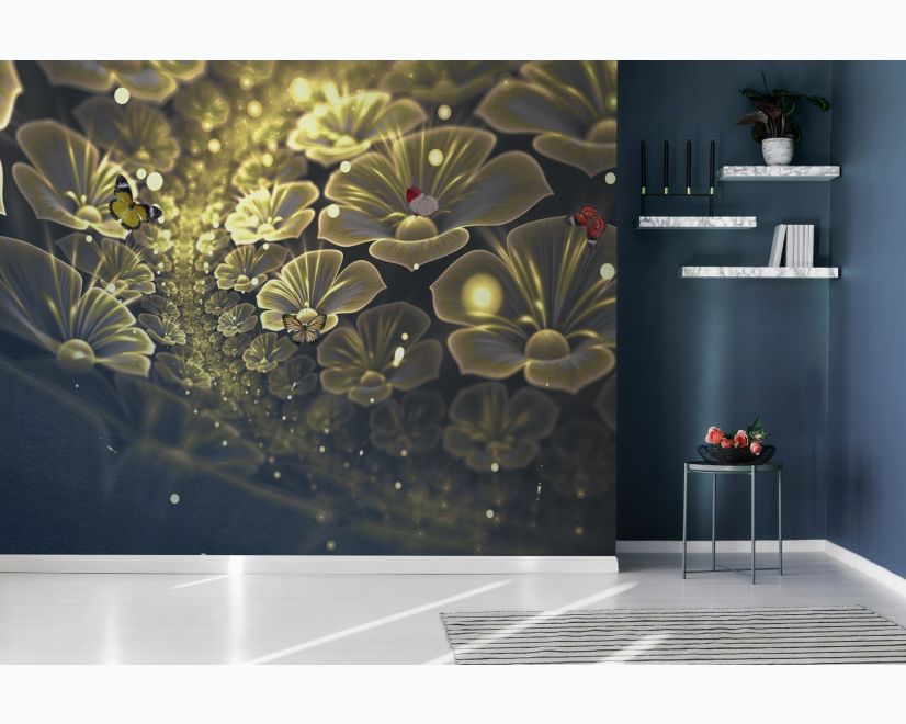 Dark Floral of Yellow Light Wallpaper Mural main product photo