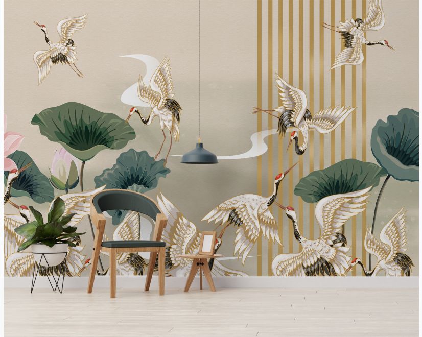 Crown Flying Cranes Printed Wallpaper  Decorating Centre Online